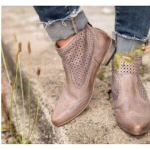 Bed Stu 10 Bryanna Ankle Boot Natural Leather Soft Supple Brown Dot Hole Pattern